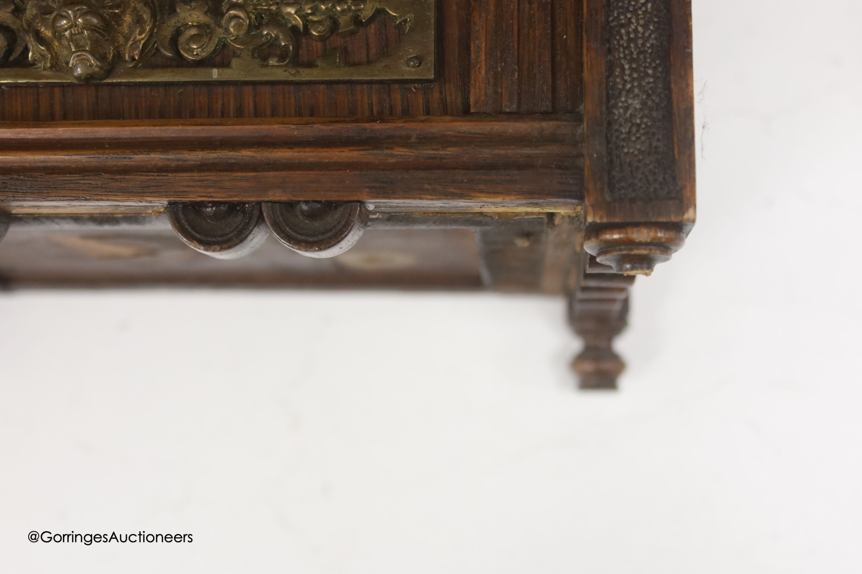 A late 19th century oak mantel clock, retailed by Crambrook of Southampton height 33cm